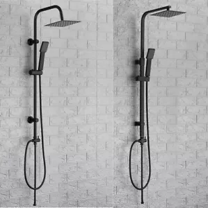 New Square Shower Kit Twin Head Mixer Rail Hose Riser Bathroom Set Chrome Black - Picture 1 of 18