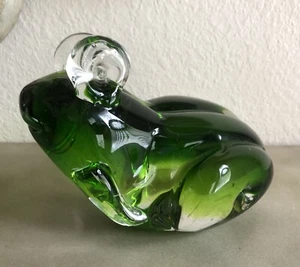 Blown Glass Frog Large Heavy Paperweight Figurine Big Eyes Green 7” - Picture 1 of 11