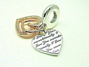 Authentic Pandora #781062C01 Entwined Hearts Double Dangle Charm Rose Collection - Picture 1 of 2