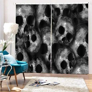 A Terrible Black Skeleton 3D Blockout Photo Print Curtain Fabric Curtains Window - Foto 1 di 10