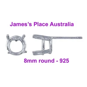 925 Round Earring Stud Settings - various sizes - Imagen 1 de 3