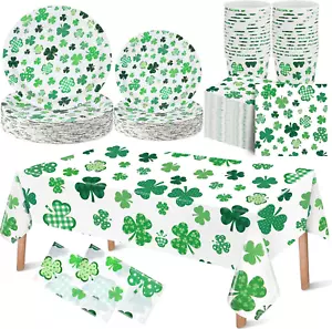 202 Pcs St Patricks Day Party Supply Shamrock Disposable Tableware Set 50 Dinner - Picture 1 of 12