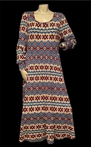 NWT 3XL LuLaRoe SOUTHWEST AZTEC Ryane LS EMPIRE WAIST Maxi Dress 26 28 TEAL RED - Picture 1 of 7