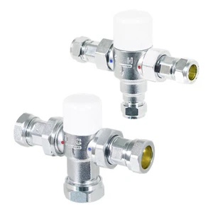 Tower TMV Valve 15mm 22mm Brass Compression Thermostatic Mixing Blending Fitting - Picture 1 of 25