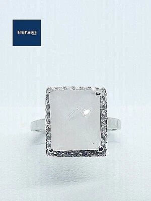 Anello donna argento 925 pietra rosa rettangolare con zirconi bianchi - Immagine 1 di 4