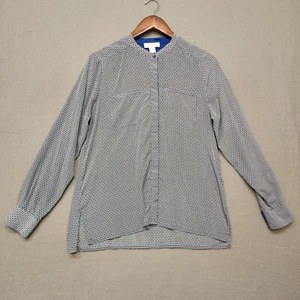 Kenar Womens Hidden Button Blue Geometric Long Sleeve Button Up Blouse Size M - Picture 1 of 7