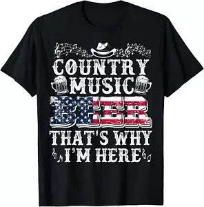Funny Beer Lover Country Music And Beer That's Why I'm Here T-Shirt Hoodie - Picture 1 of 14