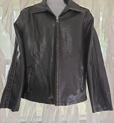 Chaqueta de motociclista de cuero BKE envejecida para hombre abrigo negro grande vintage Y2K Foto 1 de 4