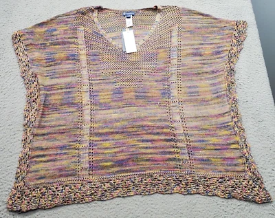 Democracy Poncho Sweater Women's L/XL Multi Crochet Scallop Edge V Neck Pullover - Image 1 of 4
