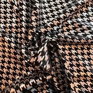 4 Way Stretch Nylon Spandex Holographic Black & Silver Houndstooth Print Frabric - Picture 1 of 2