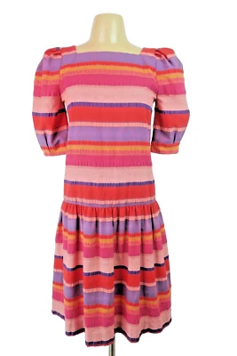 Vtg 70s Puffy Sleeve Sundress Dress Willi of California Striped Drop Waist sz 4 - Image 1 of 4