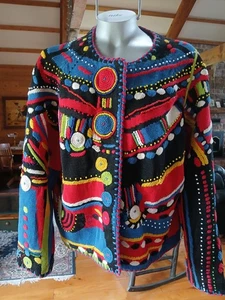 Vintage Michael Simon NY Colorful Beaded Embellished Ramie Cotton Sweater 1 Size - Picture 1 of 12