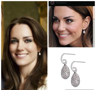 Pendientes Kate Middleton ovalados HOPE de plata esterlina y topacio blanco eslabones de Londres Foto 1 de 4