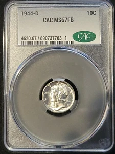 1944-D Mercury Dime CACG MS67FB Superb Gem!!! CAC zugelassen!!! - Bild 1 von 2