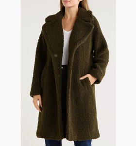 Abrigo largo de peluche Lucky Brand imitación piel de oveja verde oliva XL X-Large jade nuevo con etiquetas - Imagen 1 de 12