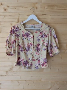 Vintage 90's Laura Ashley Floral Button Puff Sleeve Peplum Blouse Top Women UK16 - Picture 1 of 8