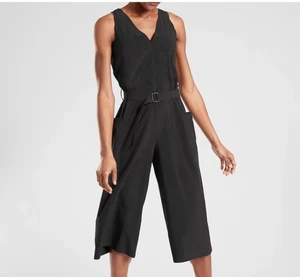 Athleta Damen Jumpsuit schwarz Gürtel ärmellos weites Bein Sarasota Gr. XS - Bild 1 von 9