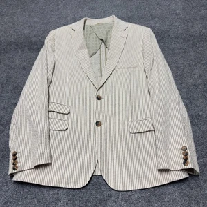 Billy Reid Unstructured Seersucker Linen Blend Italy Blazer Stripe Men 40R Beige - Picture 1 of 12