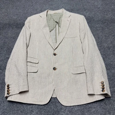 Billy Reid Unstructured Seersucker Linen Blend Italy Blazer Stripe Men 40R Beige - Image 1 of 4