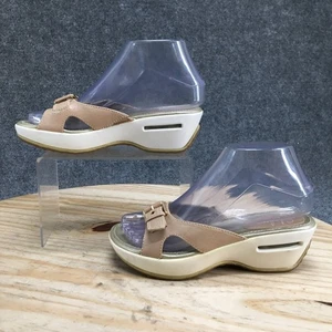 Cole Haan Sandals Womens 5 B Beige Slides Leather Buckle Wedge Casual Slip On - Picture 1 of 17