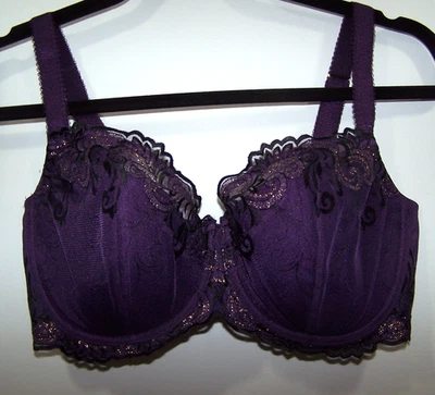 Sujetador Balconet Soma Sensuous Lace Majesty Encaje, Púrpura Negro Dorado, Con Aros 36DDD Foto 1 de 3