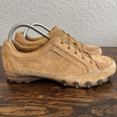 Skechers Bikers Mujeres 10 Tenis Marrón Gamuza Calce Relajado Zapatos Bohemio Hippy Foto 1 de 4