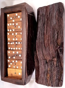 Vintage Desert Ironwood Dominoes & Lidded Box Complete Set 28 Piece Hand Carved - Picture 1 of 15