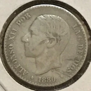 Spain 50 Centimos Silver KM 685 VF/XF 1880 - Picture 1 of 2