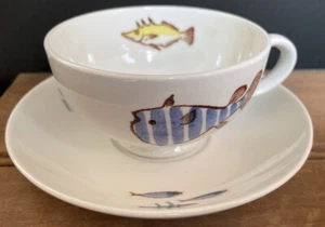 Arabia Made in Finland Aquatic fish tea cup and saucer - damaged Hand Painted - Picture 1 of 7