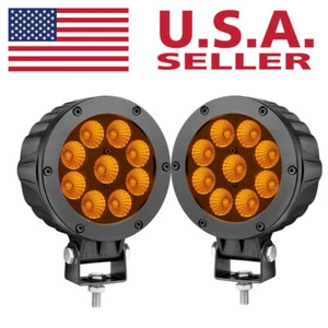 2x 5" Round LED Work Light Bar Flood Pod Driving Fog Offroad Bumper Amber Lamp - Picture 1 of 12