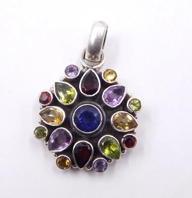 7 GM 925 Argento Sterling Naturale Multi Gemma Artigianale Pendente Misura 5.7cm - Immagine 1 di 4