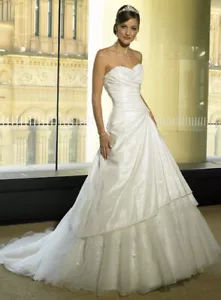 Maggie Sottero New!! Diamond White Wedding Gown Size 12 Taffeta + Lace - Picture 1 of 5