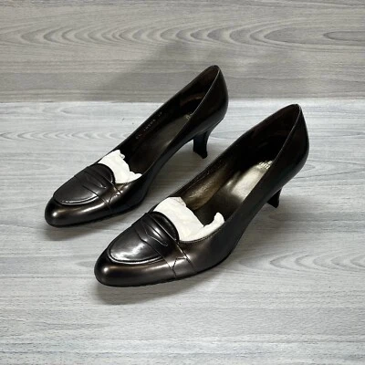 Stuart Weitzman Heel Penny Loafers UK Size 6 EU 39 Patent Leather Bronze  - Image 1 of 4