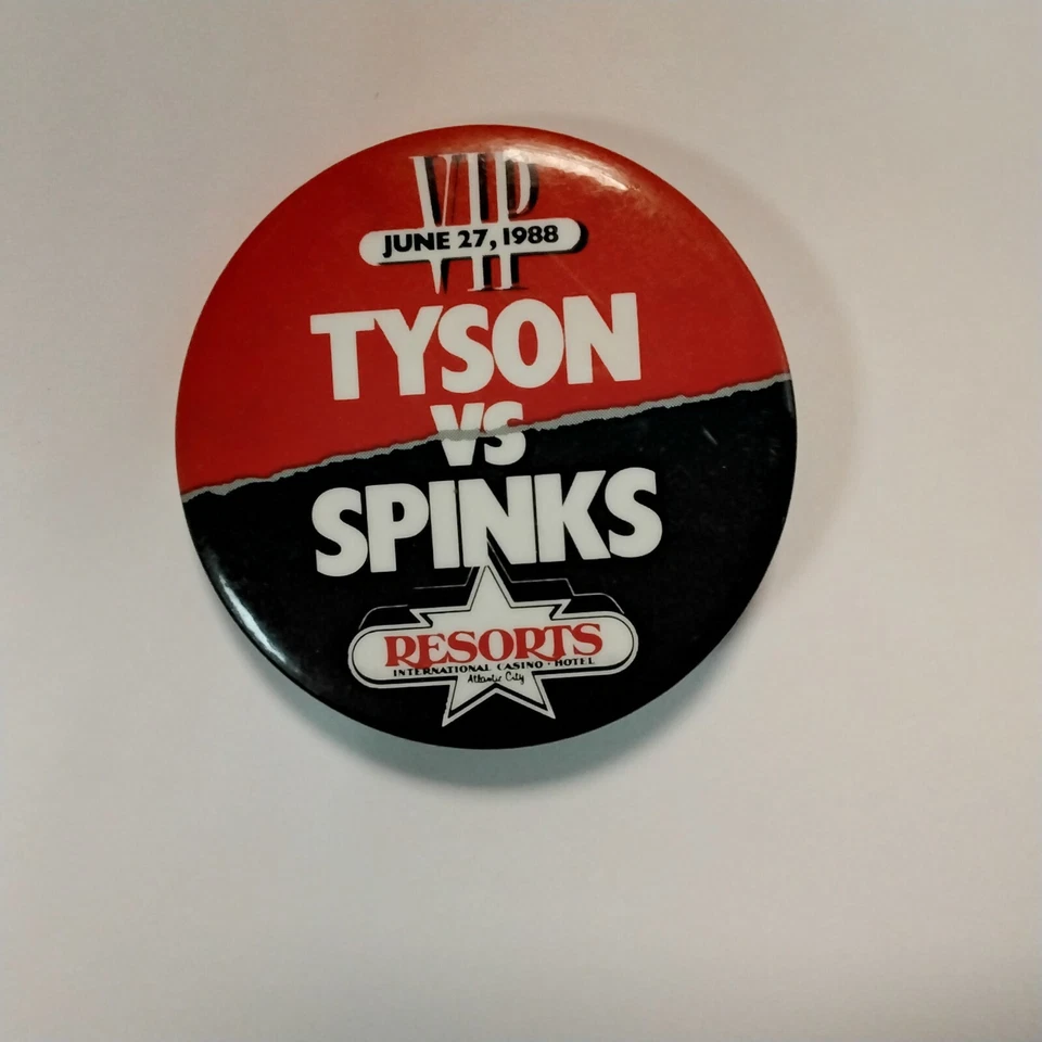 TYSON VS SPINKS RESORTS VIP BUTTON PIN RARE JUNE 27, 1988 - Image 1 of 2