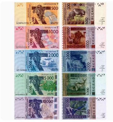 5pc Set West African State TOGO 500 1000 2000 5000 10000 Francs UNC NEW Banknote - Image 1 of 3
