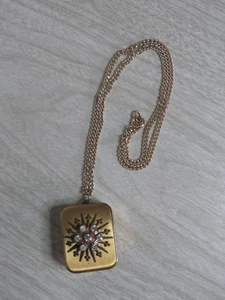 VTG 1950s Working Brass Music Box Starburst Atomic Rhinestone Pendant READ - Picture 1 of 18