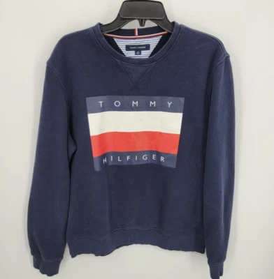Tommy Hilfiger Sudadera Para Hombre Grande Azul Rojo Blanco Logo Spellout Y2K Años 90 Foto 1 de 4