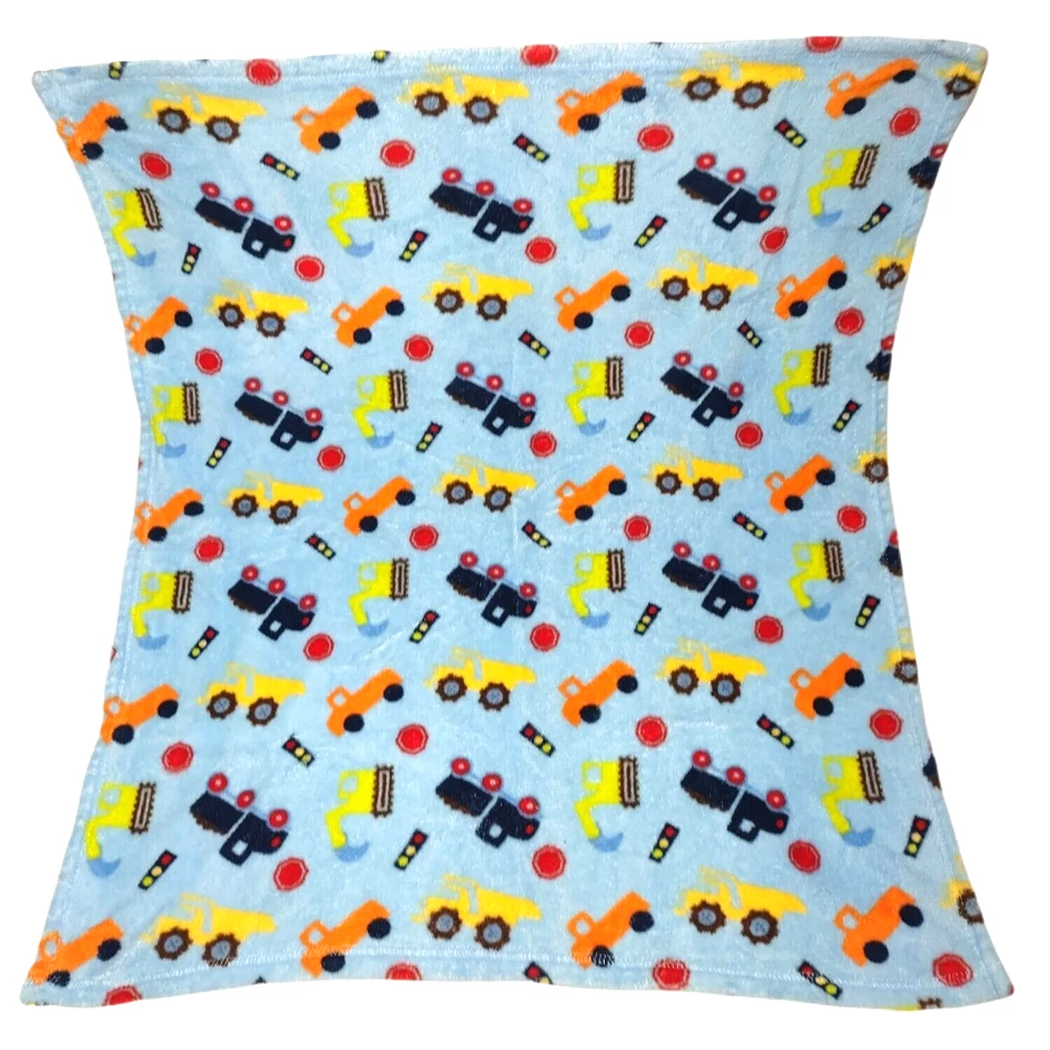 Cutie Pie Blue Dump Truck Bull Dozer Blanket Baby Boy Vehicles Stop Sign Fleece - Image 1 of 3