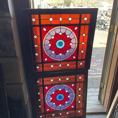 SG 4352 two av price each vintage jeweled stained glass window - Image 1 of 4