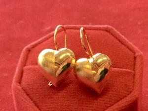 Orecchini oro 18 kt cuore pendente fatto a mano vintage oro orecchino gioielli donna ragazza - Foto 1 di 15