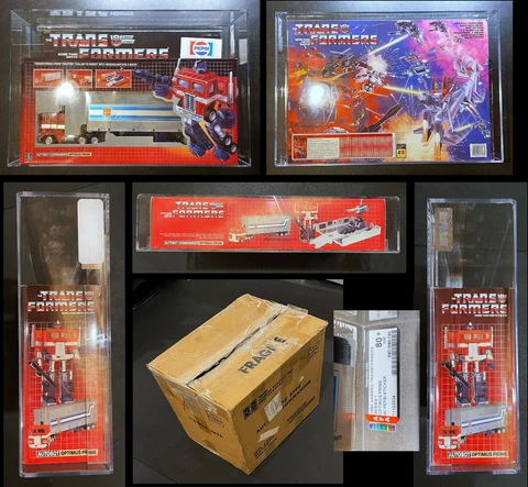 1984 Hasbro Transformers Optimus Prime Pepsi Variant AFA 80+ w/ Factory Mailer Cover