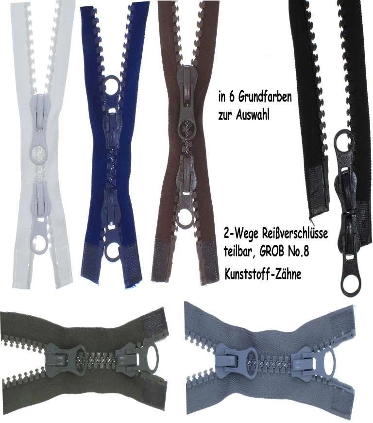 FIM 2 Wege Reißverschluss 2-PZG Plastik GROBE Zähne, ZWEIWEGE Reissverschlüsse No.10