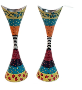 New metal Candles Holders israel Shabbat Hand painting with enamel Candlesticks - Picture 1 of 7