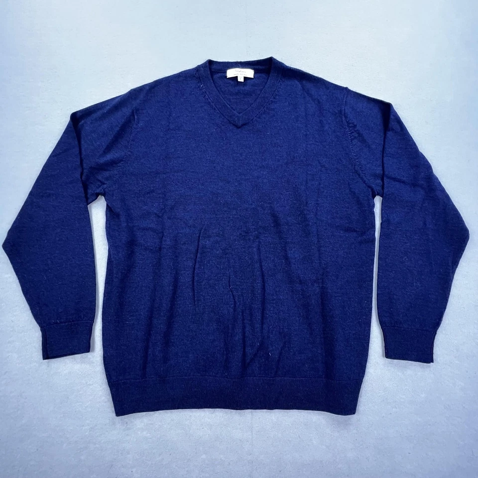 Suéter Turnbury Para Hombre Grande Azul Extra Fino Lana Merino Cuello en V Pullover Foto 1 de 4