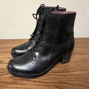 Dansko Ames Booties Womens 40 Black Leather Lace Up Heeled Ankle Zip Comfort - Picture 1 of 10