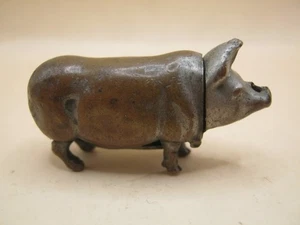 Antique Silver Plated Brass Vesta Case Of A Pig - Match Holder To Nose - Picture 1 of 7