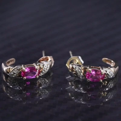 Pendientes Vermeil oro plata de ley 925 zafiro rosa diamante aro tachuelas Foto 1 de 4