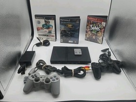 Sony PlayStation 2 PS2 Slim Console Black Cables, 2 Oem Controller, Mem & Games!