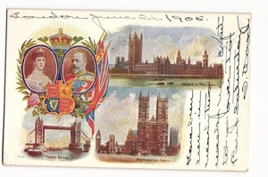 London King Edward VII Queen Alexandra Parliament Abbey Tower Bridge 1905 verschickt - Bild 1 von 2