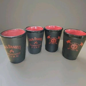 4 NEW Jack Daniels TENNESSEE FIRE DEPT Black Red Ceramic Shot Glasses Whiskey - Picture 1 of 3